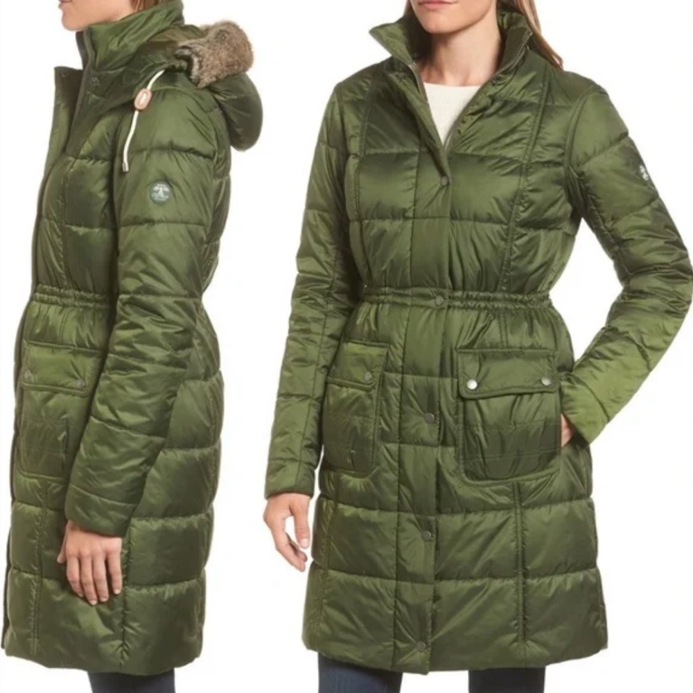 BARBOUR Winterton Water Resistant Hooded Quilted Coat with Faux Fur Trim SZ 4